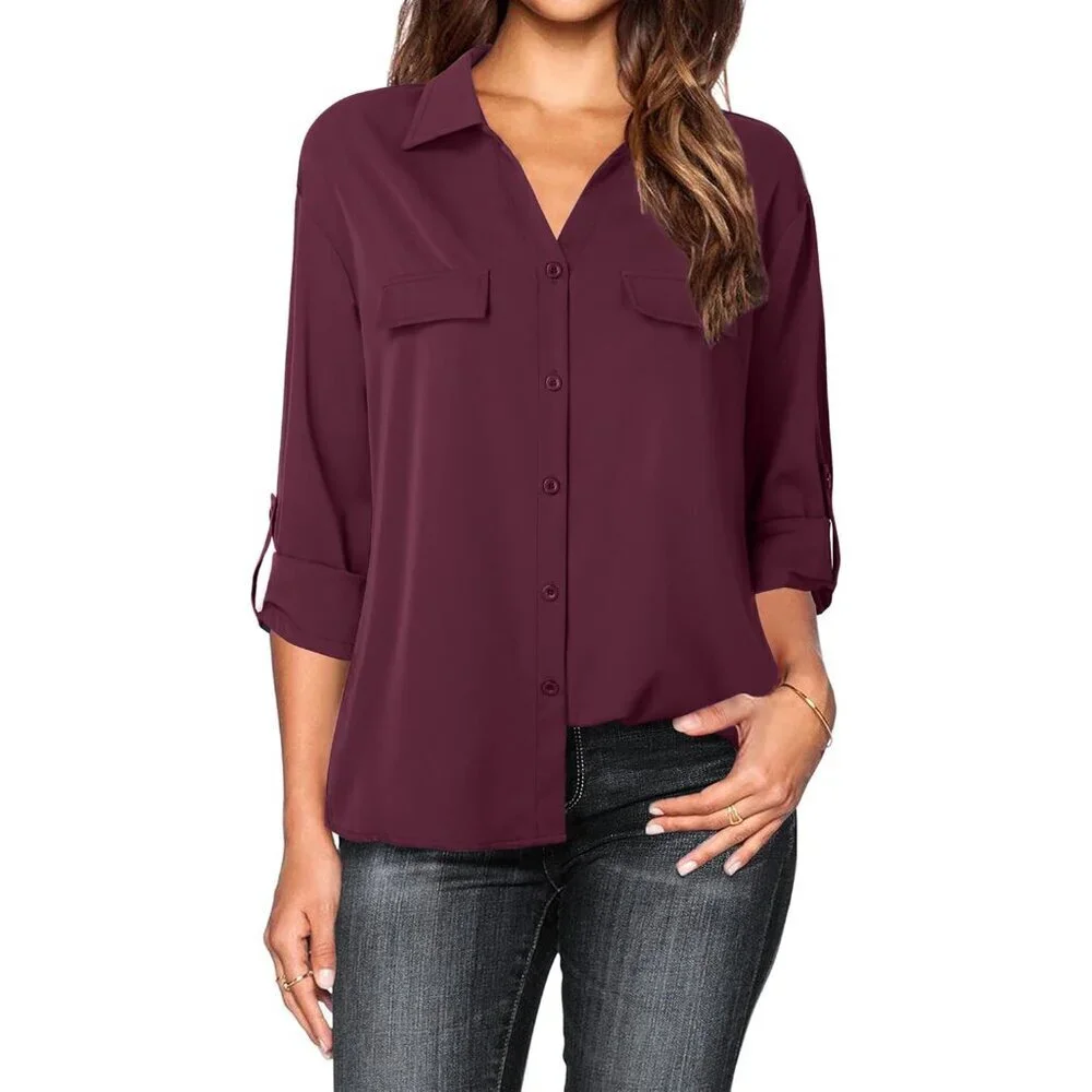 Women's Chiffon Button-Down Shirt Large Business Casual Office Wear